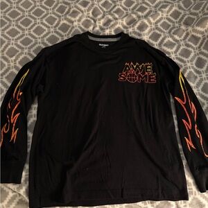 Old Navy Black Shirt with Flame and Graphic Design, Boys Sz L EUC